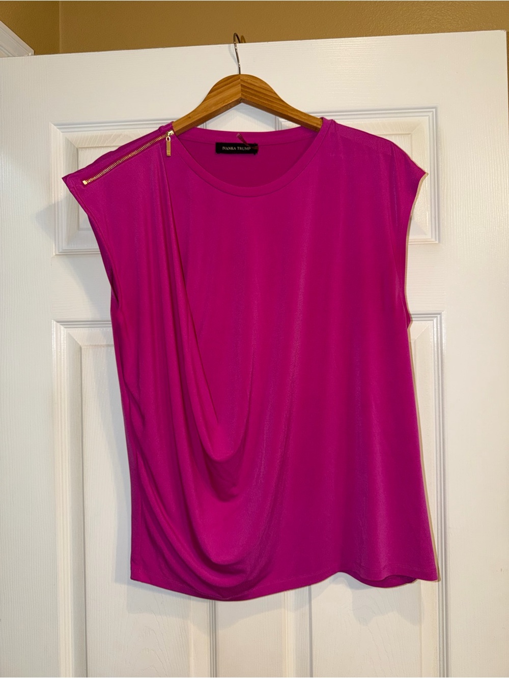 Ivanka Trump Hot Pink Draped Tank with Shoulder Zip